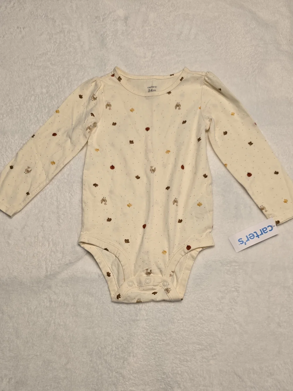 Carter's Cream Long-Sleeve Top with Brown Suspender Skirt and Brown Headband